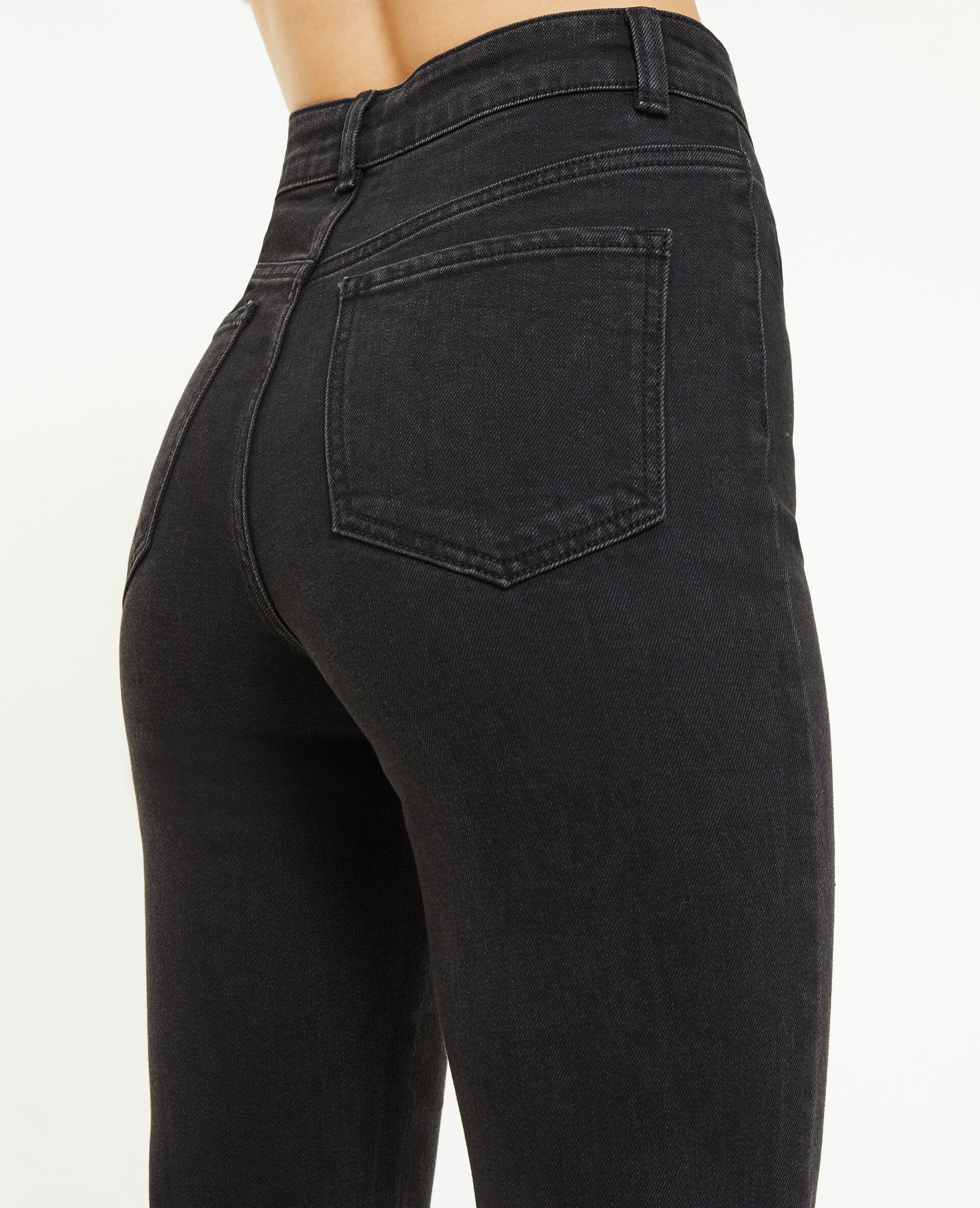 Jean flare taille haute boutons apparents - Noir