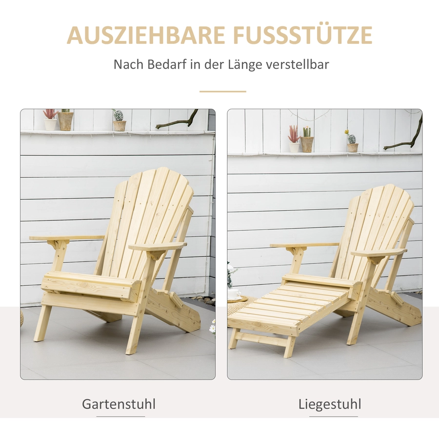 Outsunny Gartenstuhl mit Klappfunktion natur