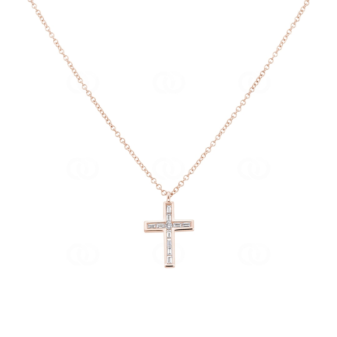 Collier mit Kreuzanhänger 750/18 K Roségold mit Diamanten 0.14 ct H/si