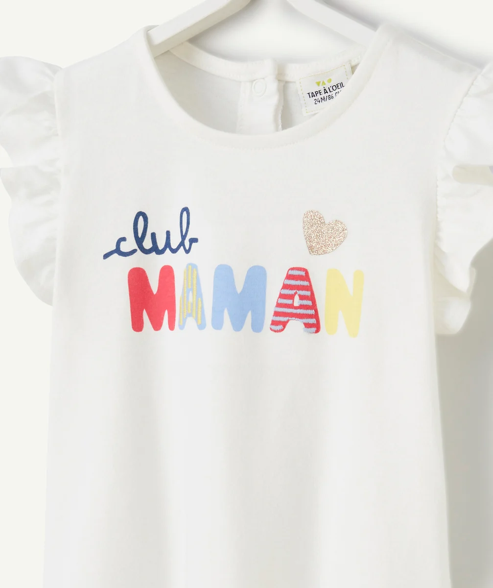 t-shirt bébé fille en coton bio blanc message club maman