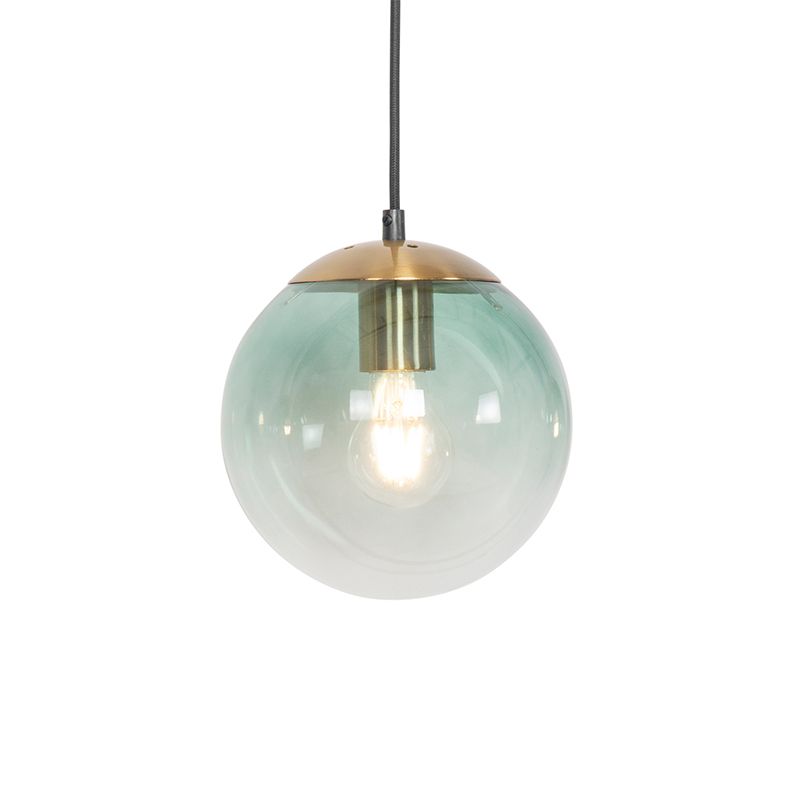 Art deco hanglamp messing met groen glas 3-lichts - Pallon
