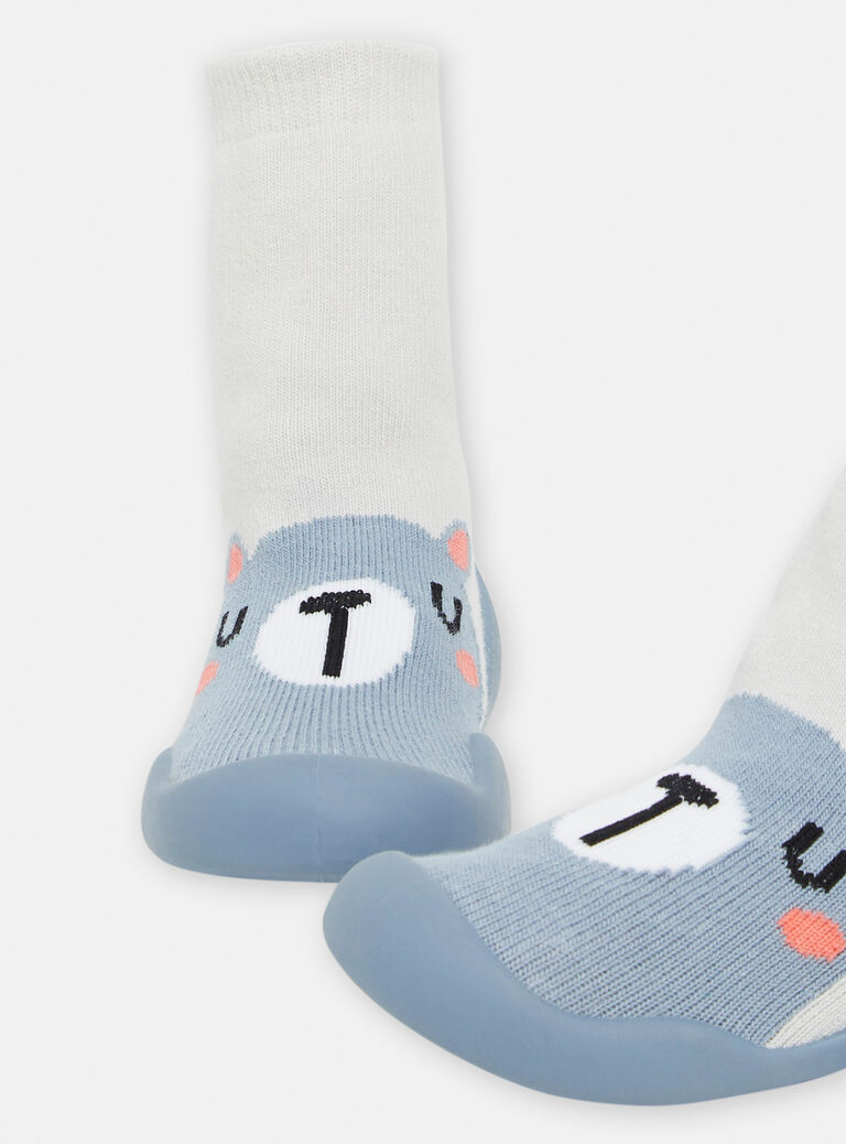 Chaussons chaussettes bleus à motif ours