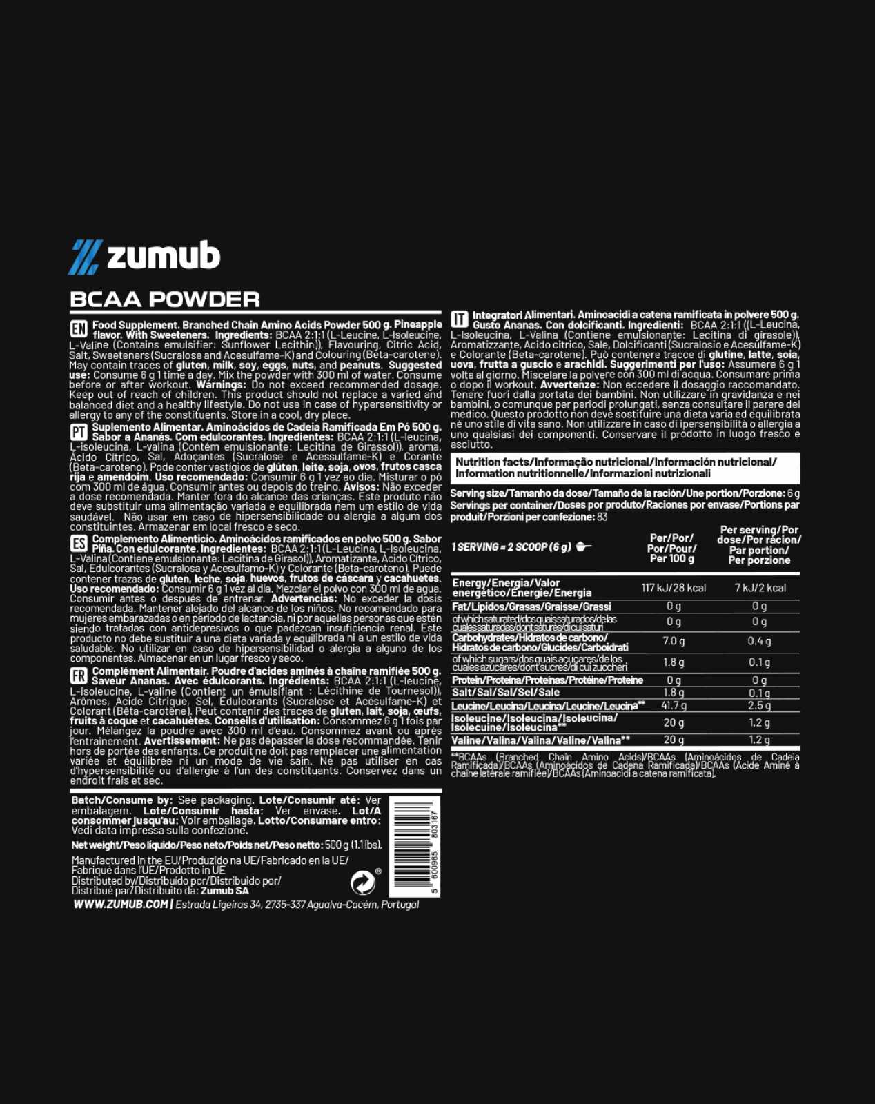Zumub BCAA em pó 500g