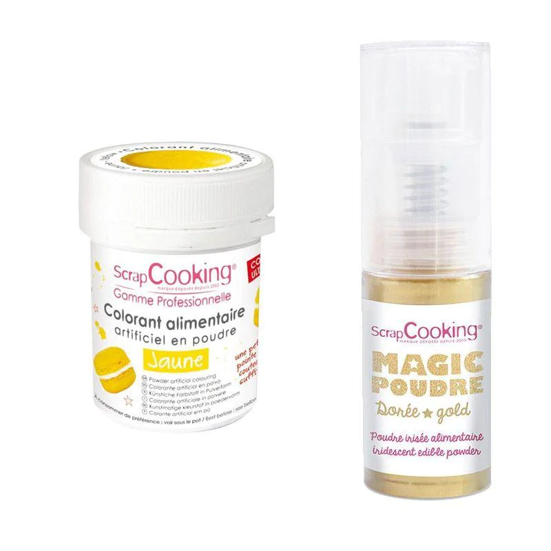 Colorant alimentaire Jaune + Poudre irisée dorée Scrapcooking