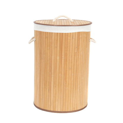 Panier à linge rond en bambou avec couvercle