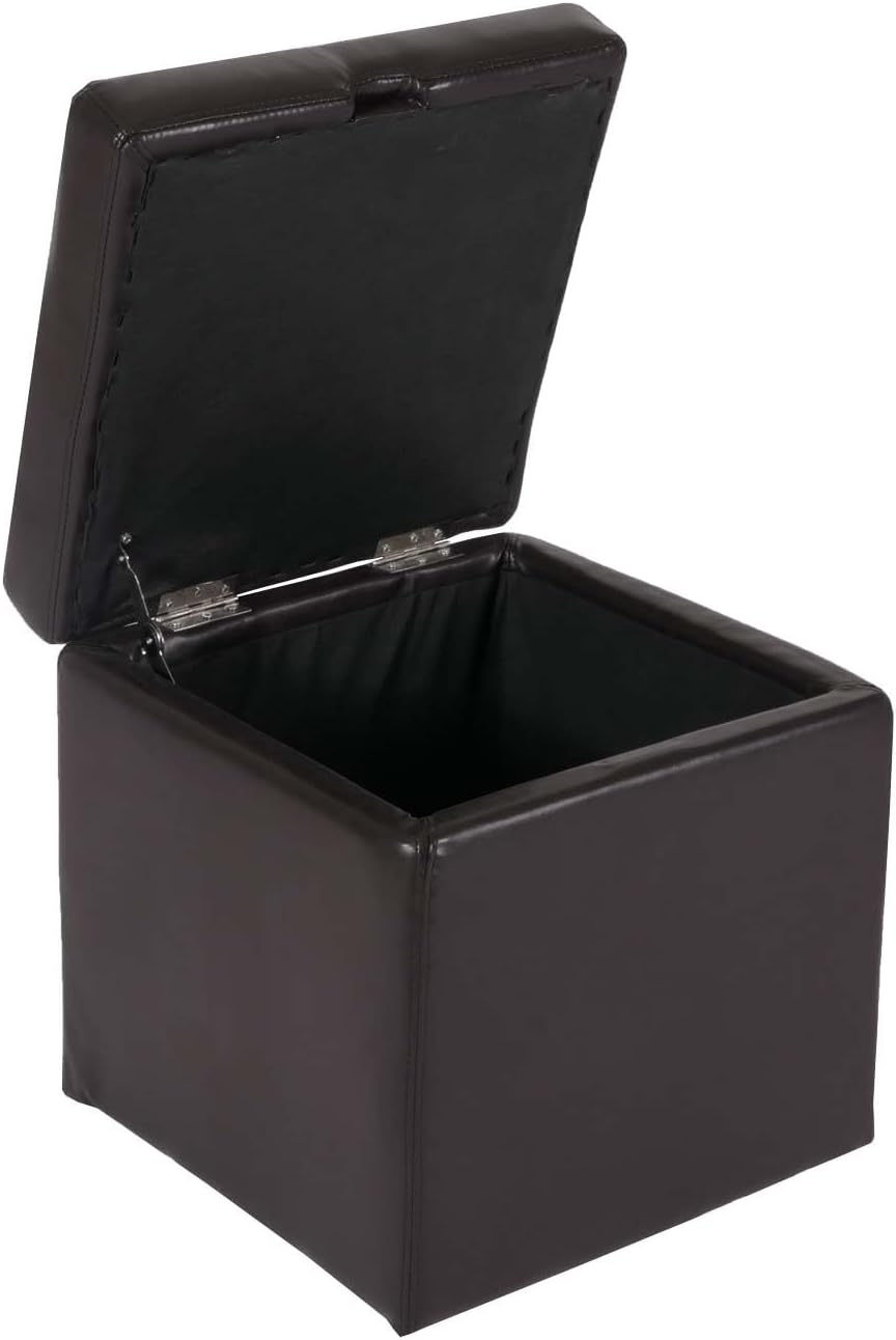 Mendler Hocker Sitzwürfel Sitzhocker Aufbewahrungsbox Onex, mit Deckel, Leder + Kunstleder, 45x44x44cm MVG - braun