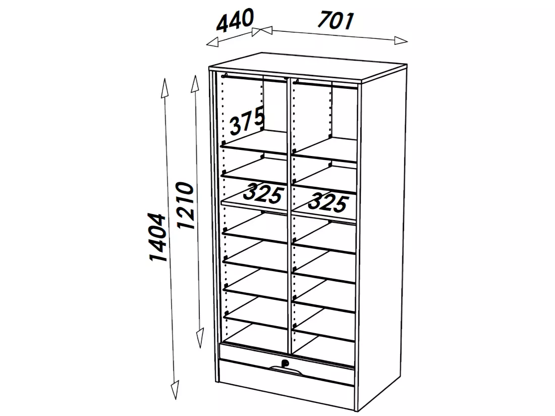 Classeur à Rideau Largeur 70 cm Hauteur 140 cm - Coloris: Merisier