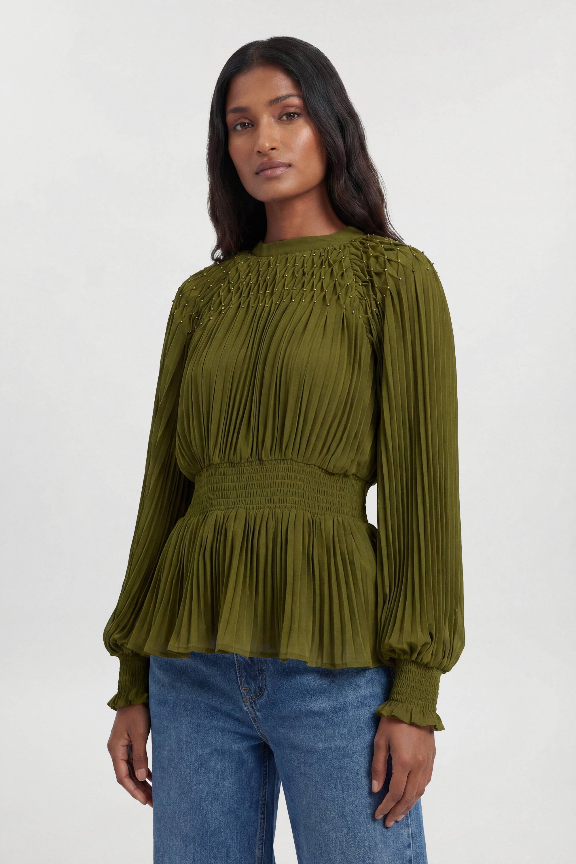 KarenMillen Chemisier À Manches Ballon Plissées Et Placement