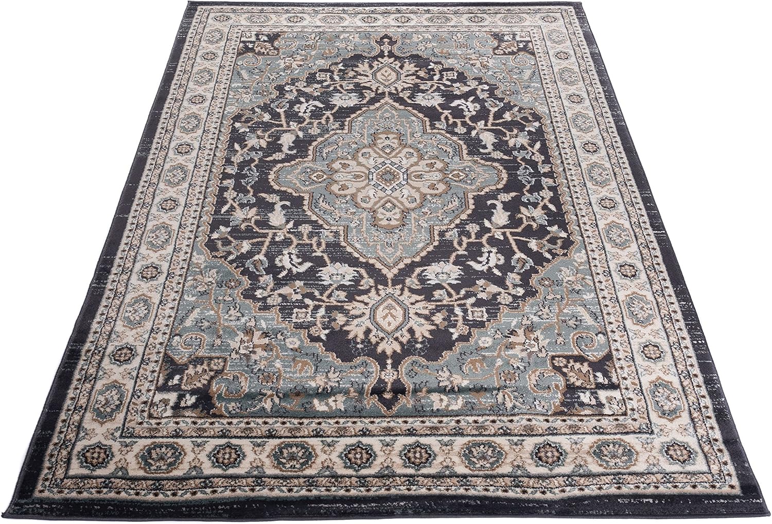 Carpeto Orientteppich Teppich Schwarz 180 x 250 cm Medaillon Klassisch Muster - Wohnzimmer Schlafzimmer Esszimmer