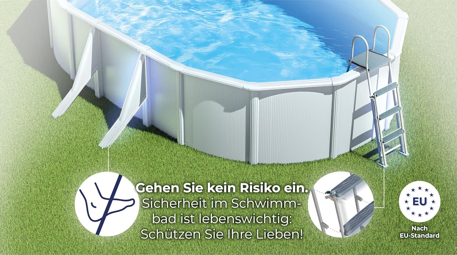 Gre Pool KIT610ECO Fidji - Aufstellpool aus Stahl, oval, mit weißes Aussehen. Abnehmbare Gartenpool. 610 x 375 x 120 cm