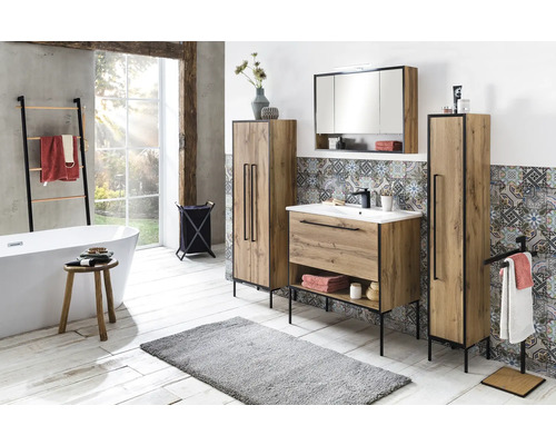 Spiegelkast Möbelpartner Max 80 x 16 x 65,6 cm eiken natuur 3-deurs LED