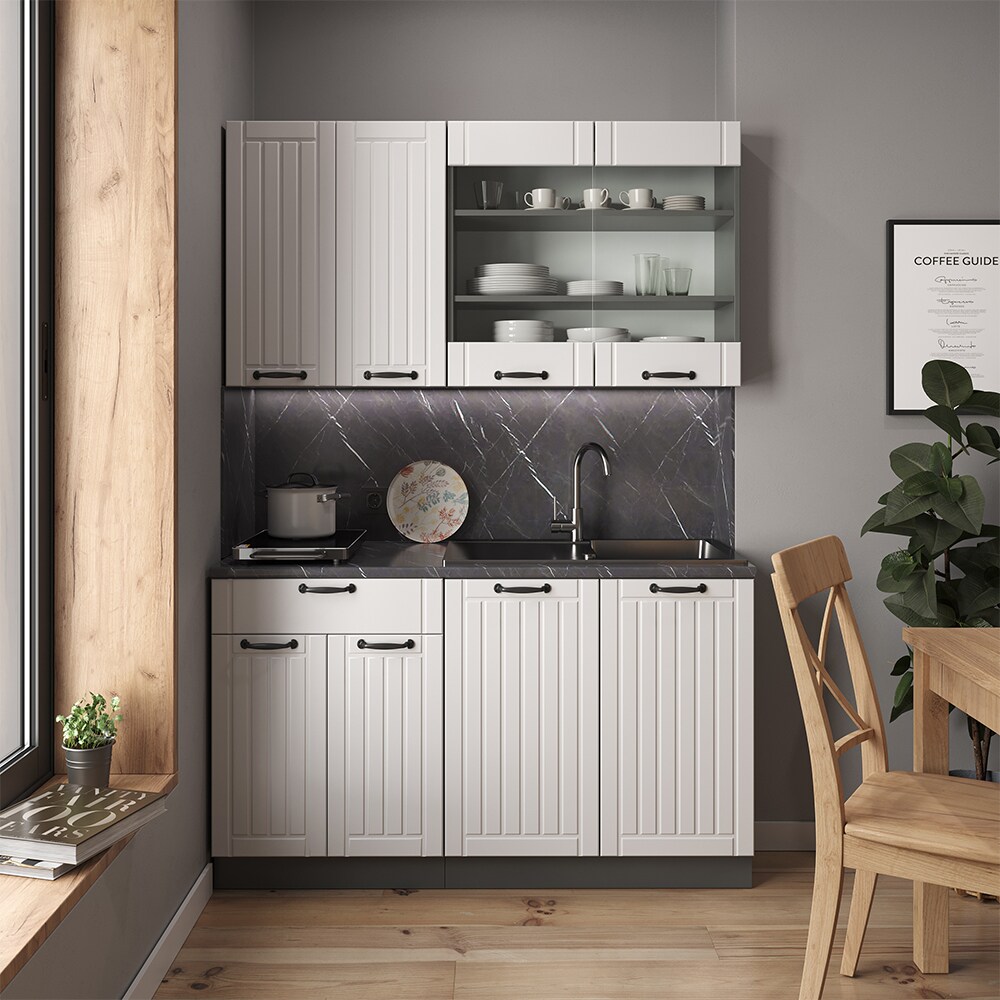 Vicco Küchenzeile Single Einbauküche Landhaus 140 cm Küchen Fame-Line Anthrazit
