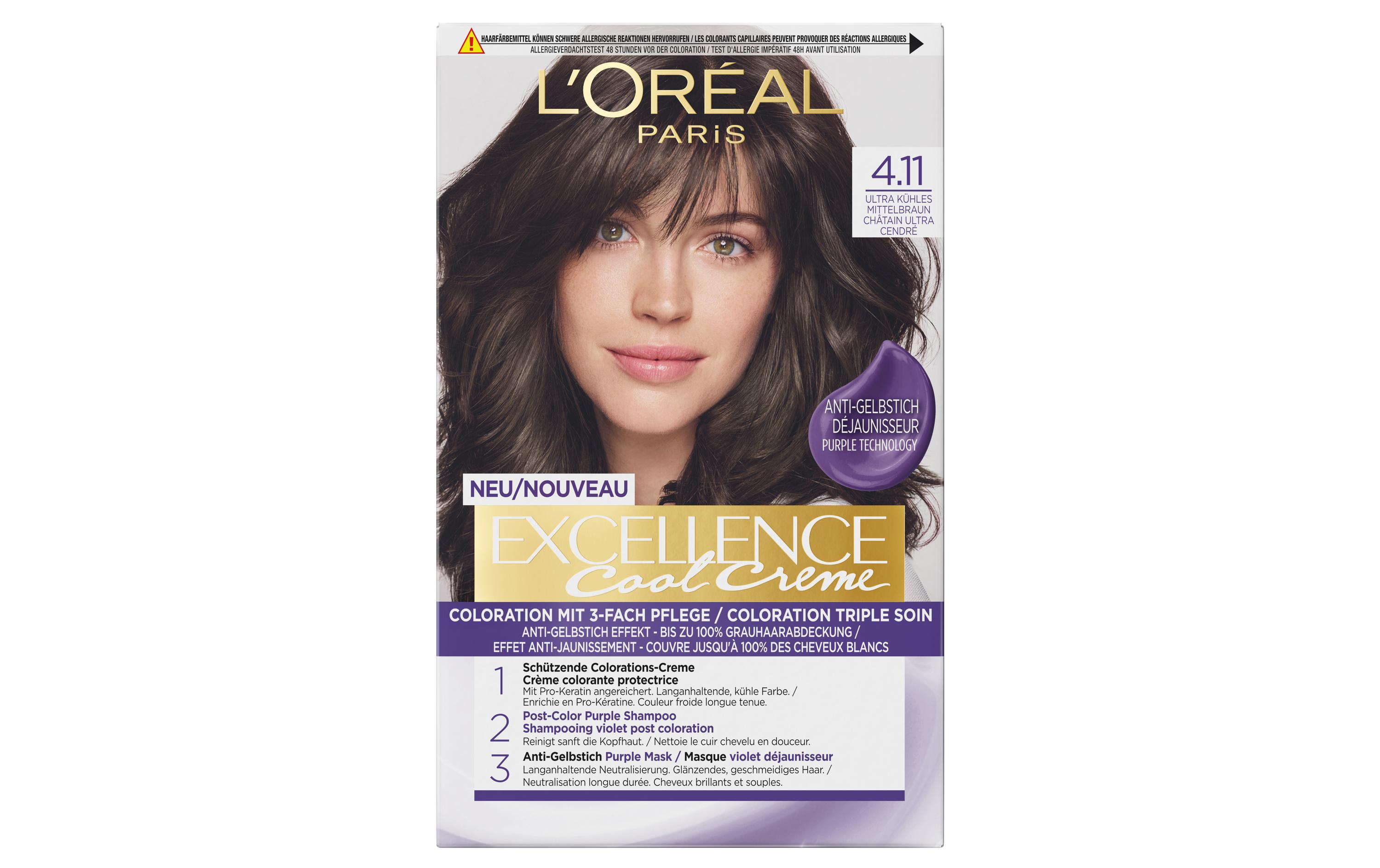 Haarcoloration Cool Crème 4.11 Ultra Kühles MittelbraunDauerhafte Haarfarbe mit bis zu 100% Grauhaarabdeckung