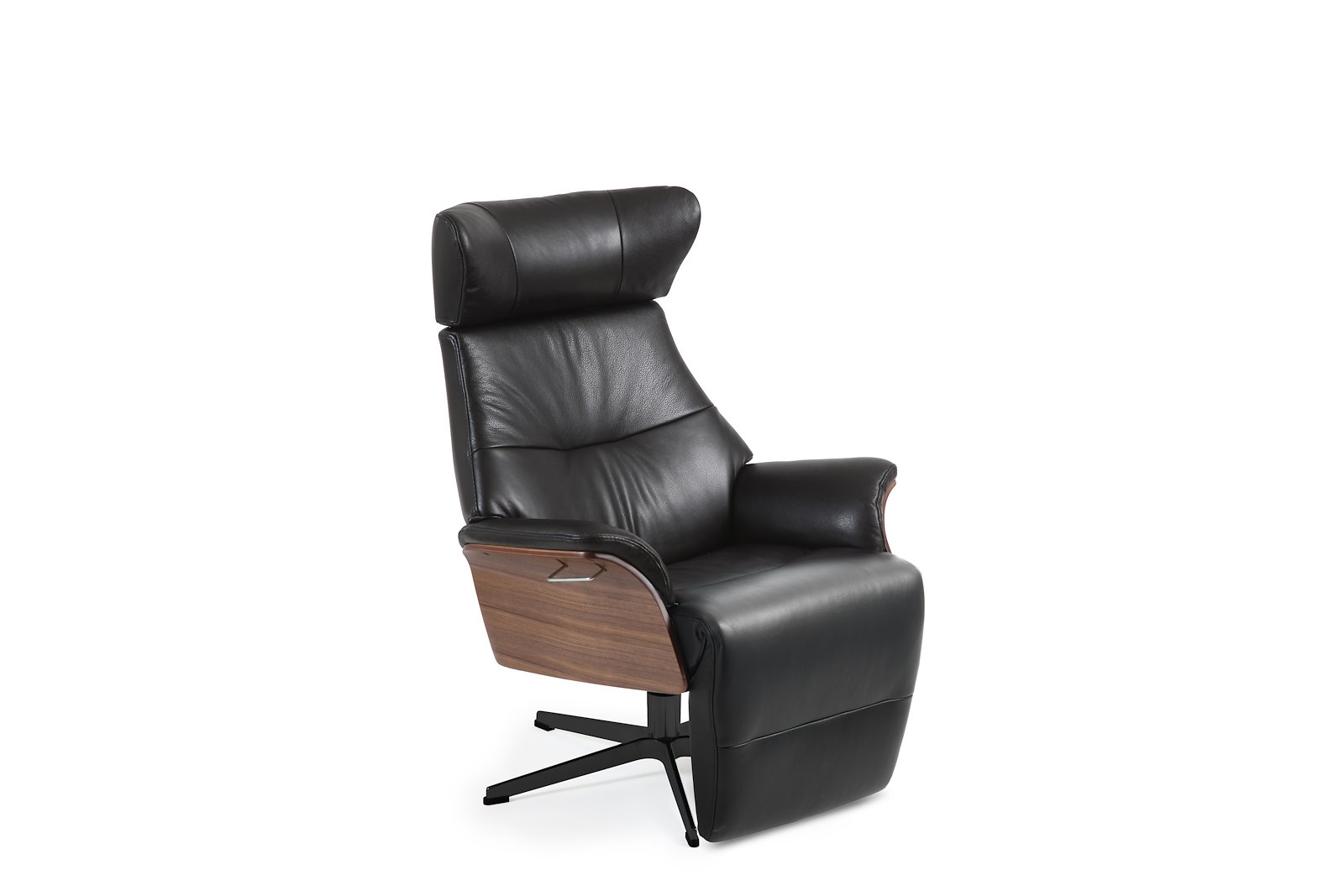 Air lenestol med fothviler I hud Zero 2534-89 Black, standard svingfot sort alu. Skrog i valnøtt