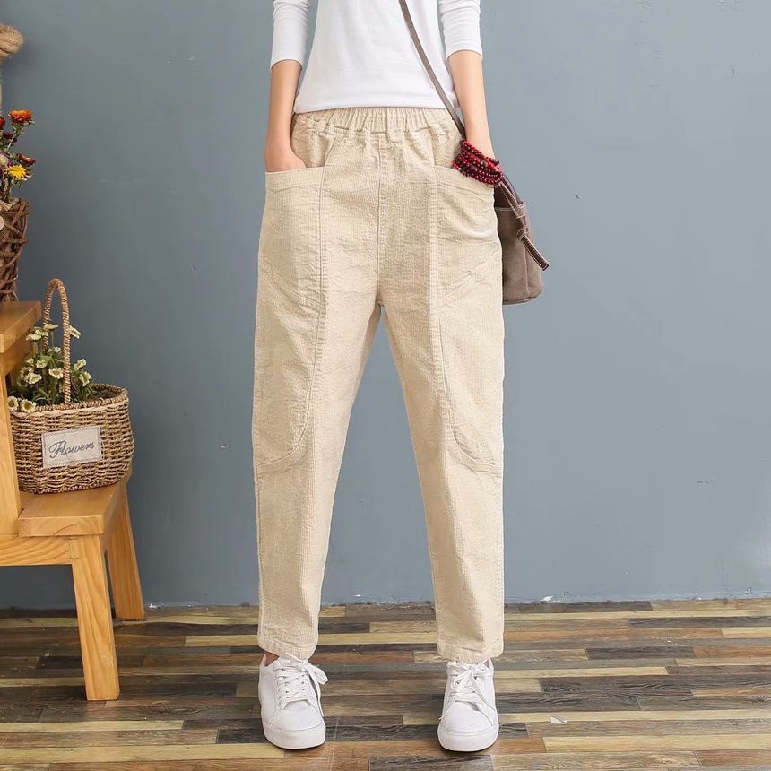 Angel Love - Elastische tailleband met effen corduroy harembroek