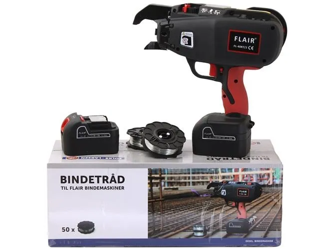 Flair bindemaskine FL-40RT/2 - 2x14,4V Li-ion batt., lader & 2 rl.   50 rl. tråd i kuffert