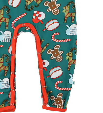 Småfolk Strampler - Erdöl Green m. Weihnachtsschmuck
