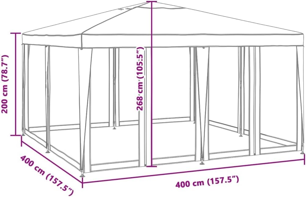 vidaXL Partyzelt, Pavillon mit 8 Mesh-Seitenteilen, Gartenpavillon für Party Hochzeit, Festzelt Gartenzelt Eisengestell Wasserfest UV-beständig, Anthrazit 4x4m HDPE