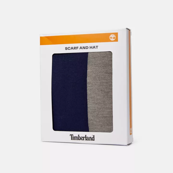 Coffret cadeau bonnet et écharpe color-block pour femme en bleu marine