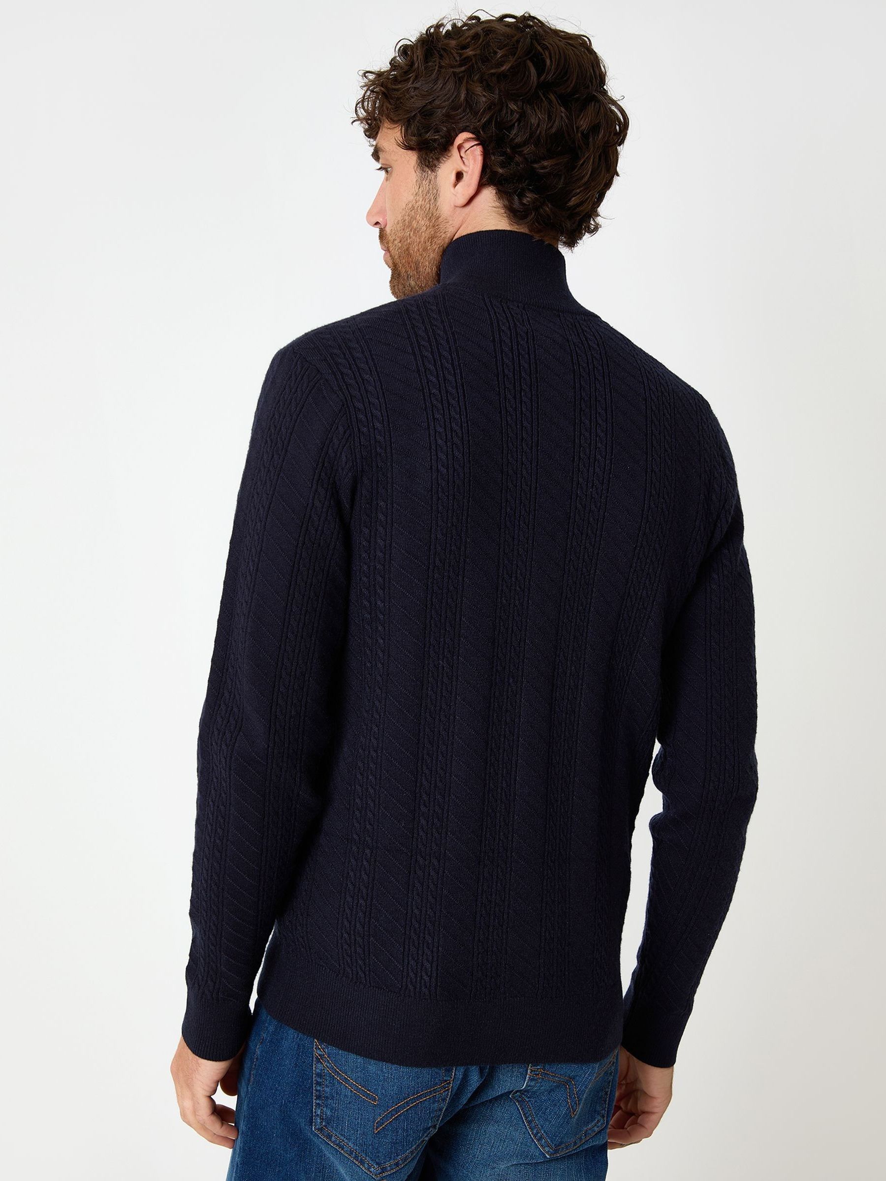 Blauw - Threadbare Cable Knit Quarter Zip Jumper