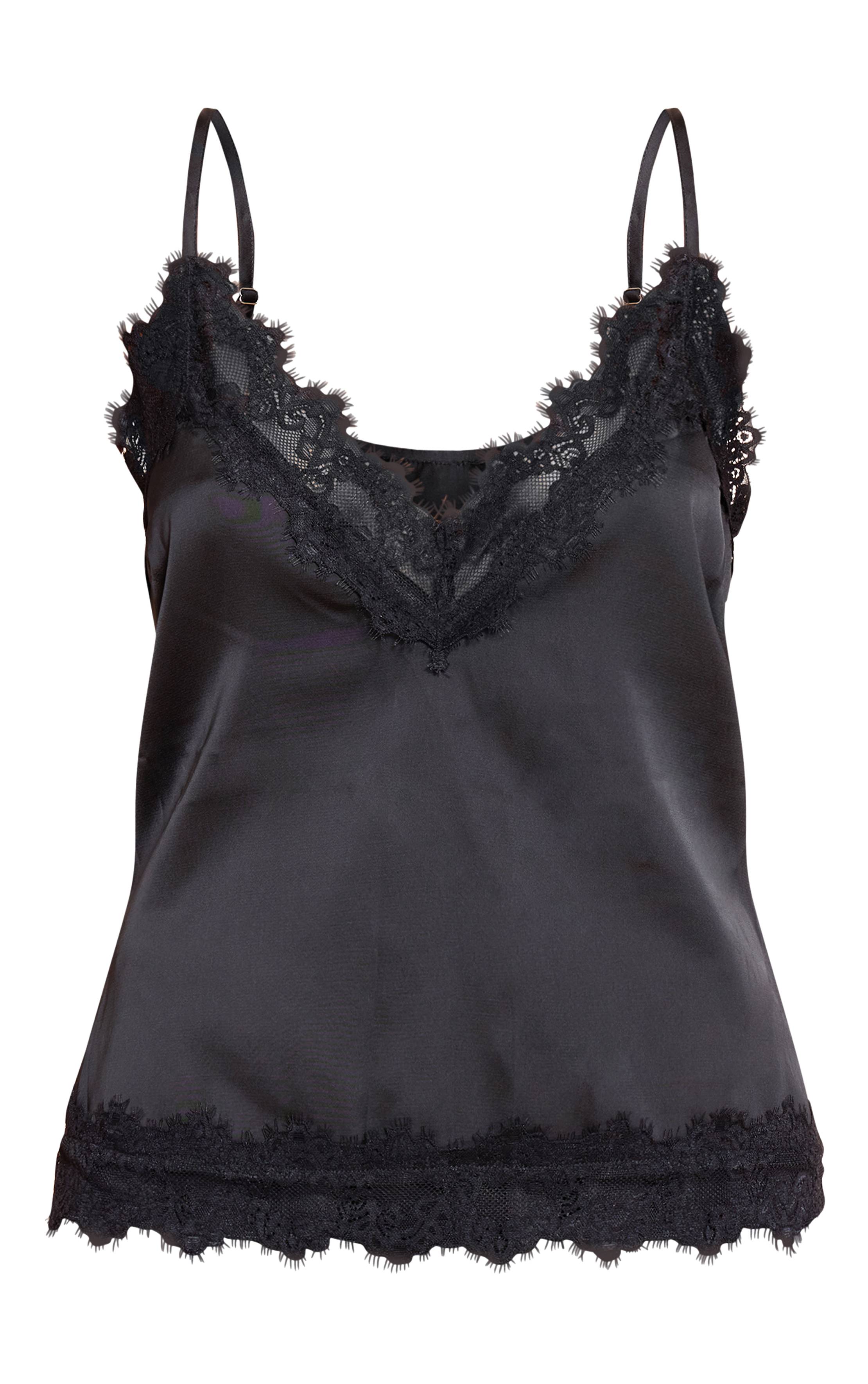 Noir Top Caraco En Satin À Col V Avec Détails De Finition