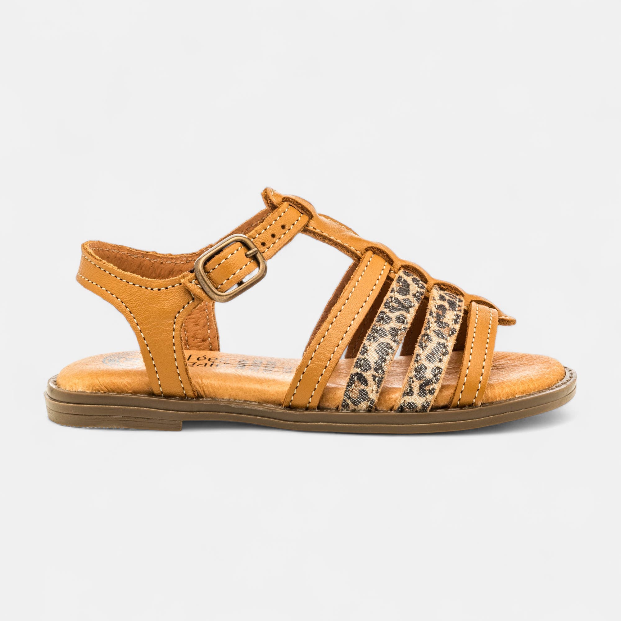 Nu-pieds Fille en cuir cognac