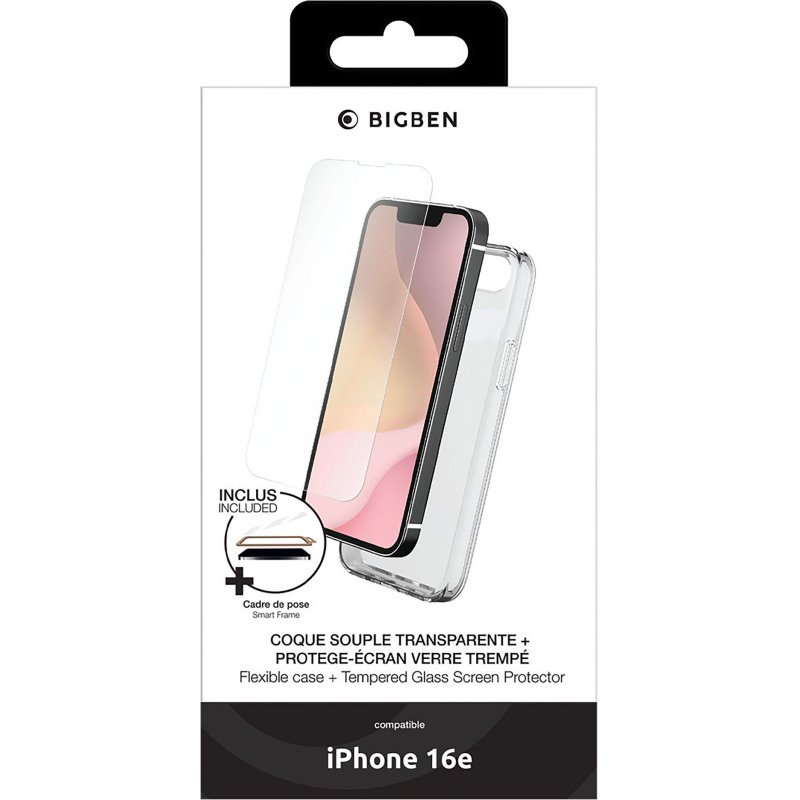 Pack 2 en 1 coque souple transparente pour IPhone 16E  + protège écran Big ben
