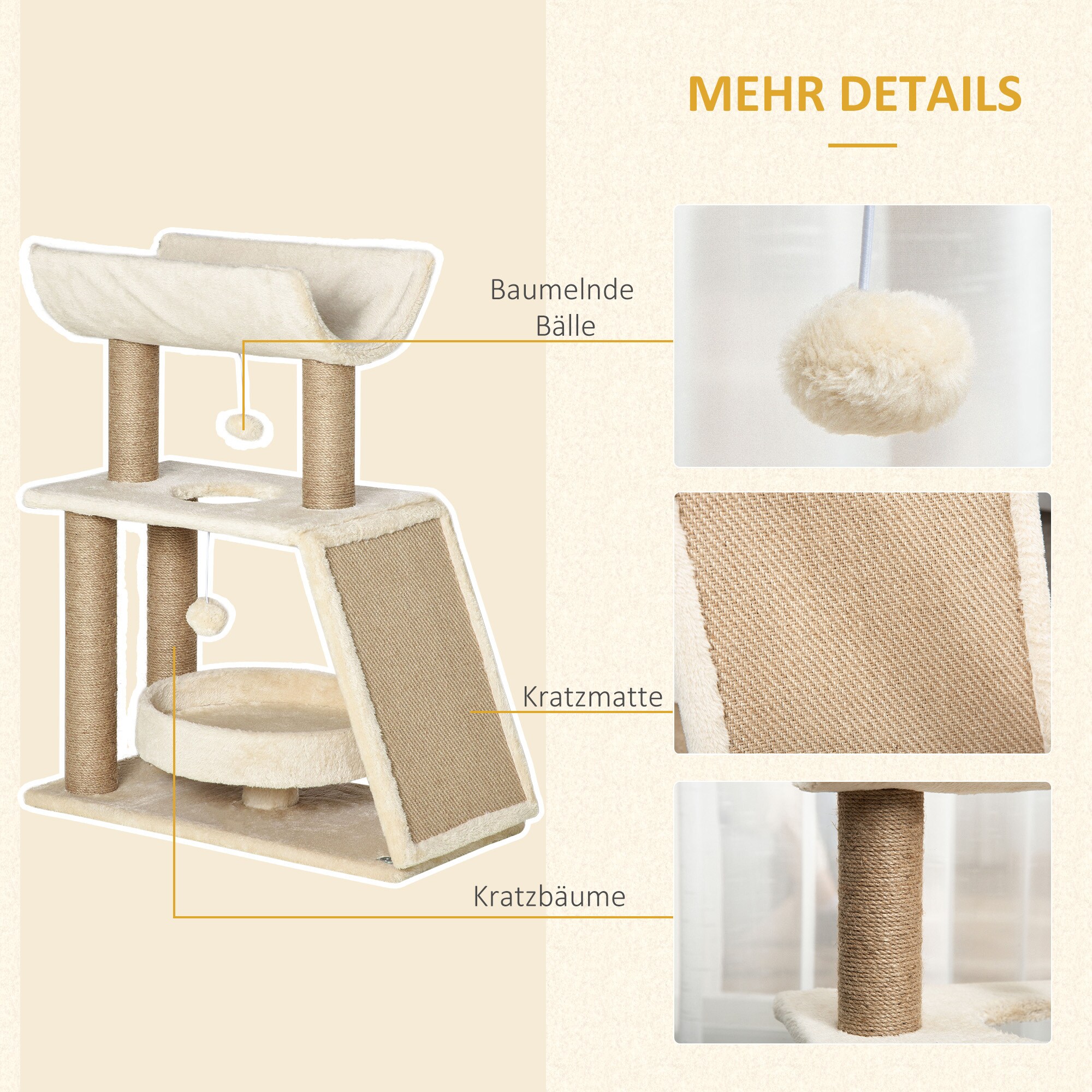 PawHut Kratzbaum mit Kratzbrett braun 60L x 30B x 76H cm