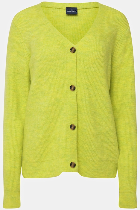 Strickjacke, Melange-Strick, V-Auschnitt, Langarm