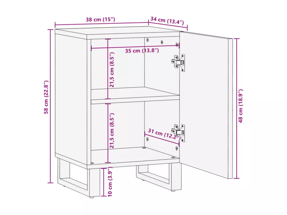 Armoire de salle de bain 38x34x58 cm bois massif d'acacia