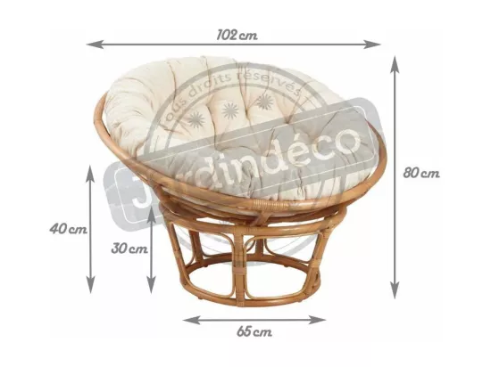 Fauteuil papasan en rotin avec coussin écru