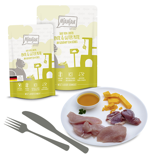 Quetschie - DUO von zarter Ente & guter Pute an gedämpftem Kürbis
