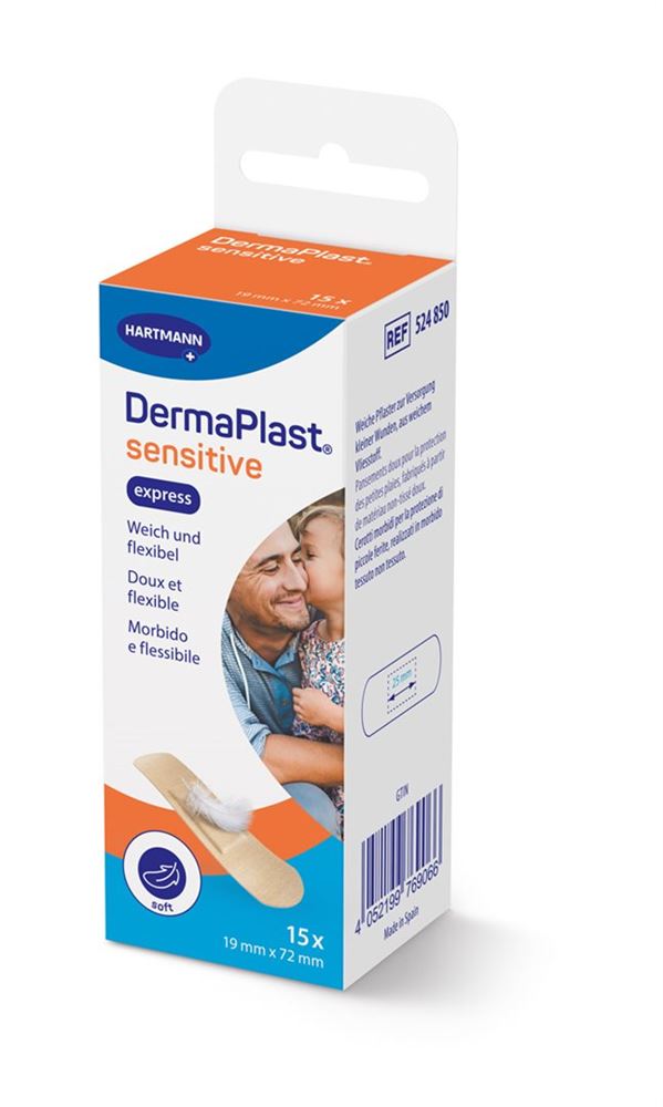 DERMAPLAST Sensitive Express Strips<br>15 Stück, 19x72mm