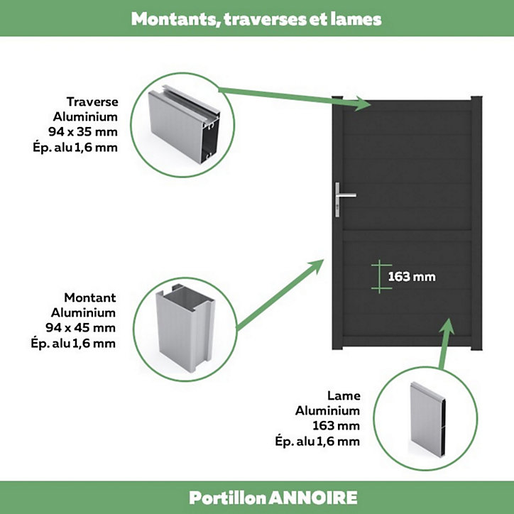 Portillon Jardimat battant aluminium Perth noir - 100 x h.170 cm