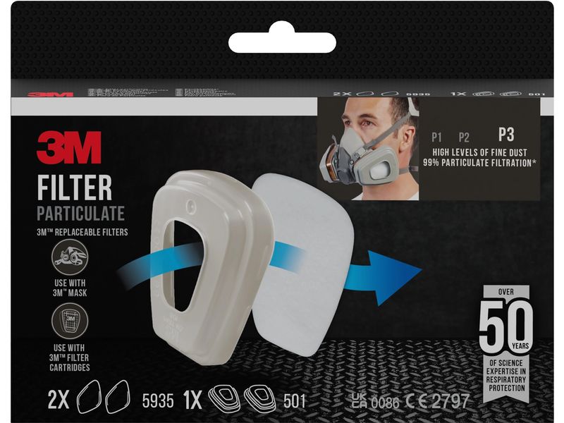 3M Ersatzfilter 5935 P3 für Serie 6000 & 7000, 1 Paar Feinstaubfilter rund P3 für Halb & Vollmaske Serie 6000 & 7000