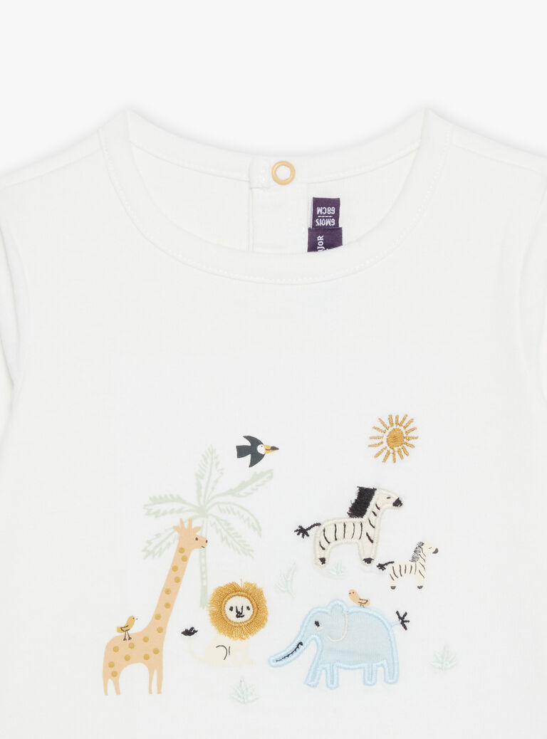 Body-T-shirt écru avec animaux