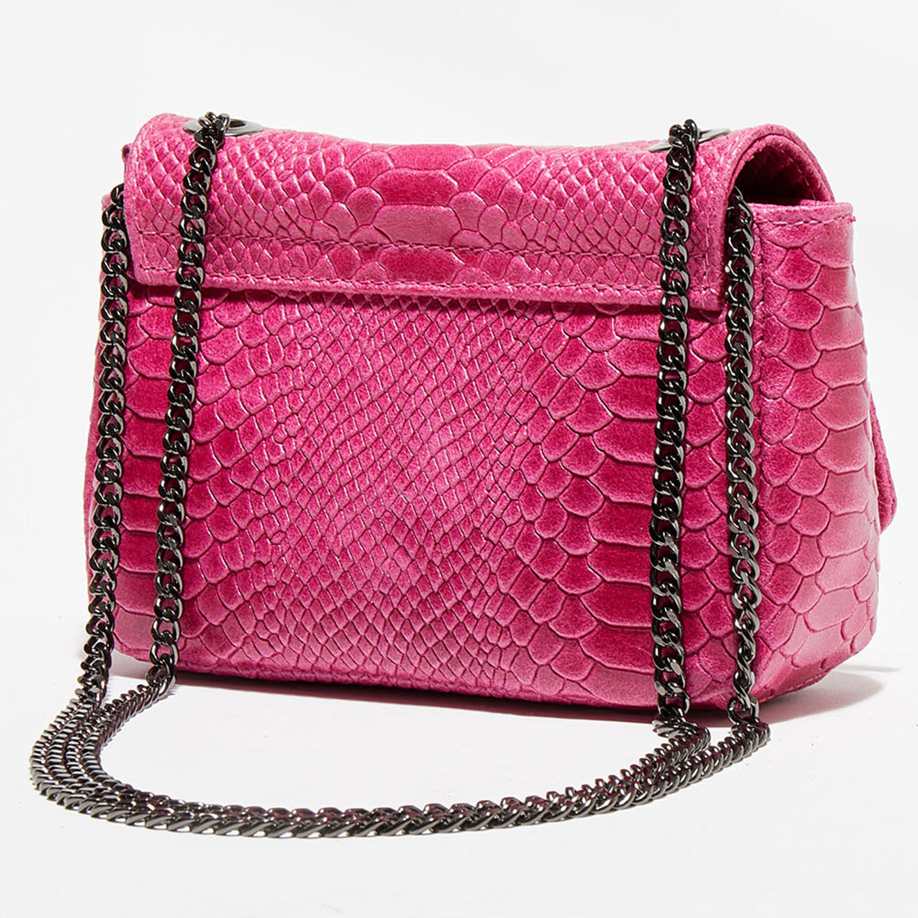 1987 by Abaco Sac bandoulière en Cuir croco Kora fushia - 21x15x7 cm