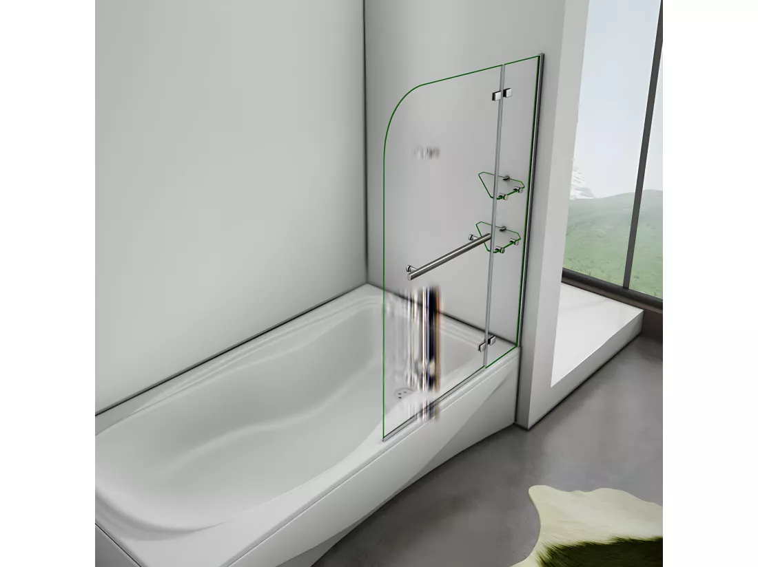 Pare-baignoire 90x140cm pivotant 90° en verre trempé, paroi de baignoire avec porte-serviette et 2 étagères