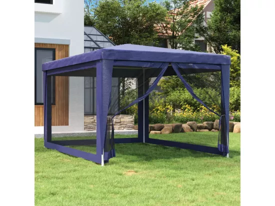 Tente de fête avec 4 parois latérales en maille Bleu 3x4 m PEHD