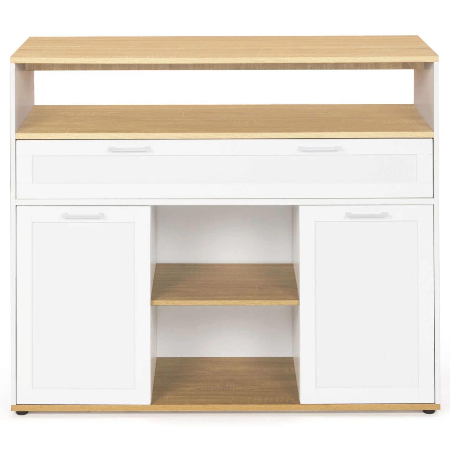 Meuble de bar extensible en table à manger 2 personnes VITO blanc et plateau bois