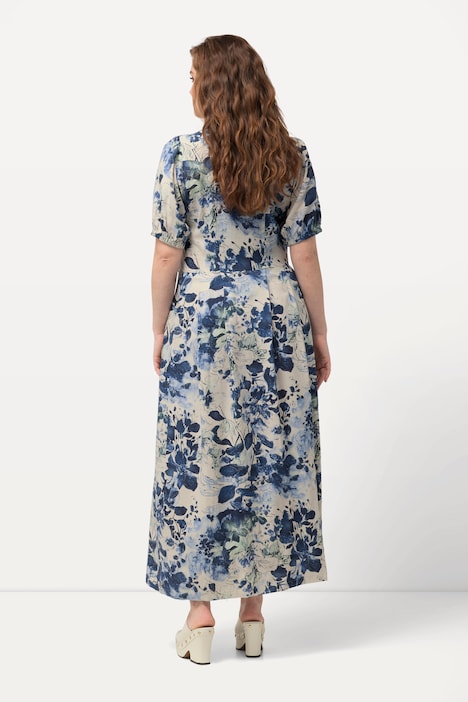 Kleid, Leinenmix, Knopfleiste, Rundhals, Halbarm