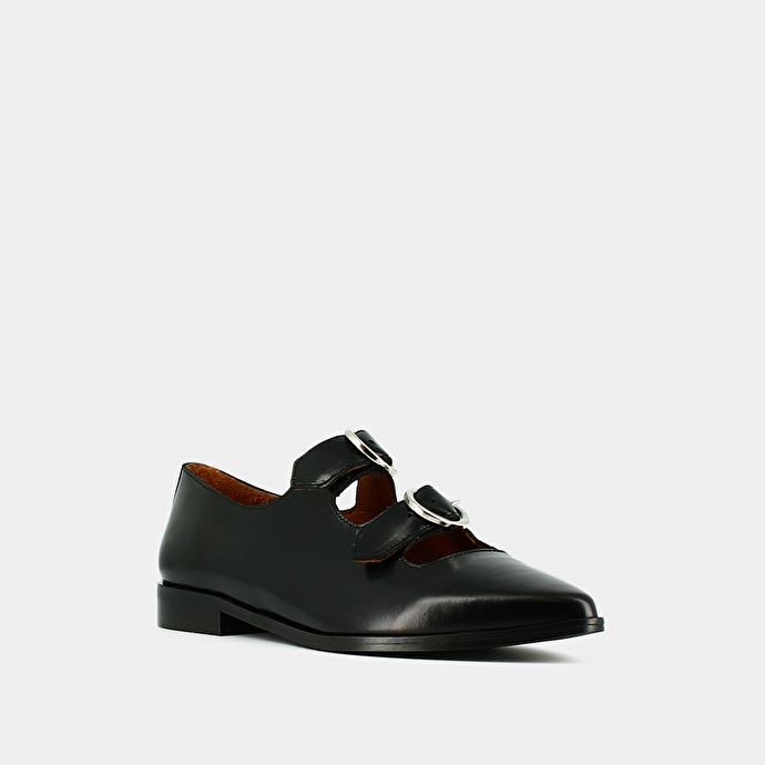 Mocassins pointus à boucles  en cuir noir
