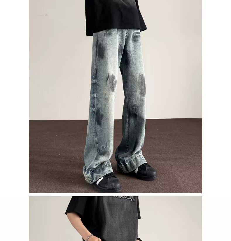 Nataro - Mid Rise Tie Dye Distressed Washed Bootcut Jeans
