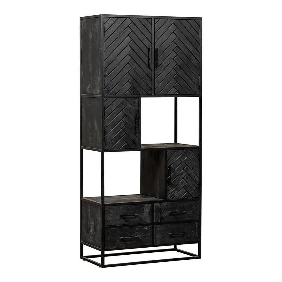 Mangohoutonline - Vakkenkast Sienna 90cm Rechthoekig - Zwart - Mahom