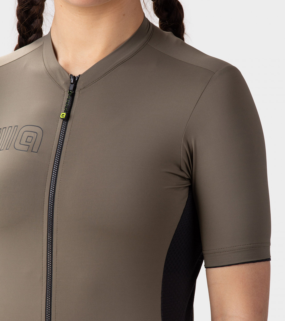 Ale Solid Color Block Fietsshirt Korte Mouwen Olijfgroen Dames