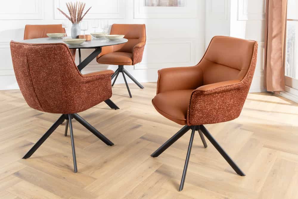 Drehbarer Stuhl LE GRAND cognac Echtleder Strukturstoff schwarzes Metallgestell
