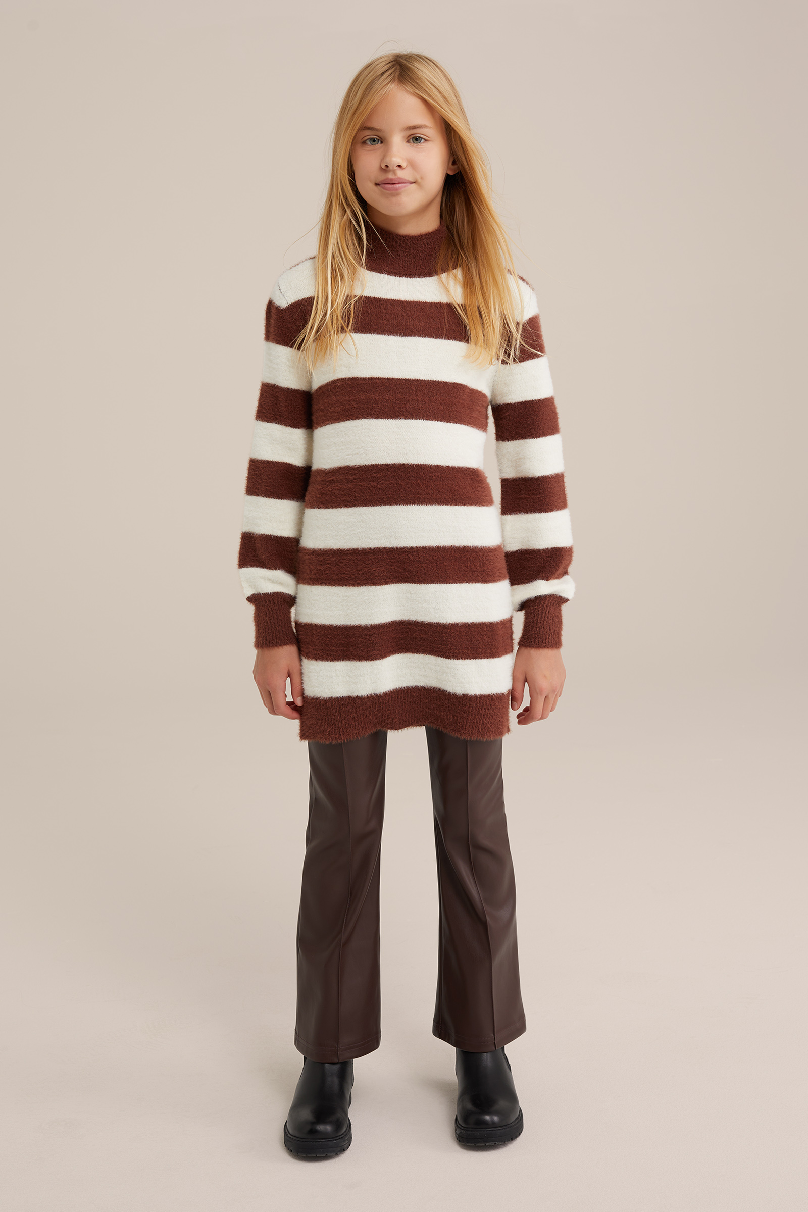 Meisjes gebreide jurk met dessin WE Fashion Wit