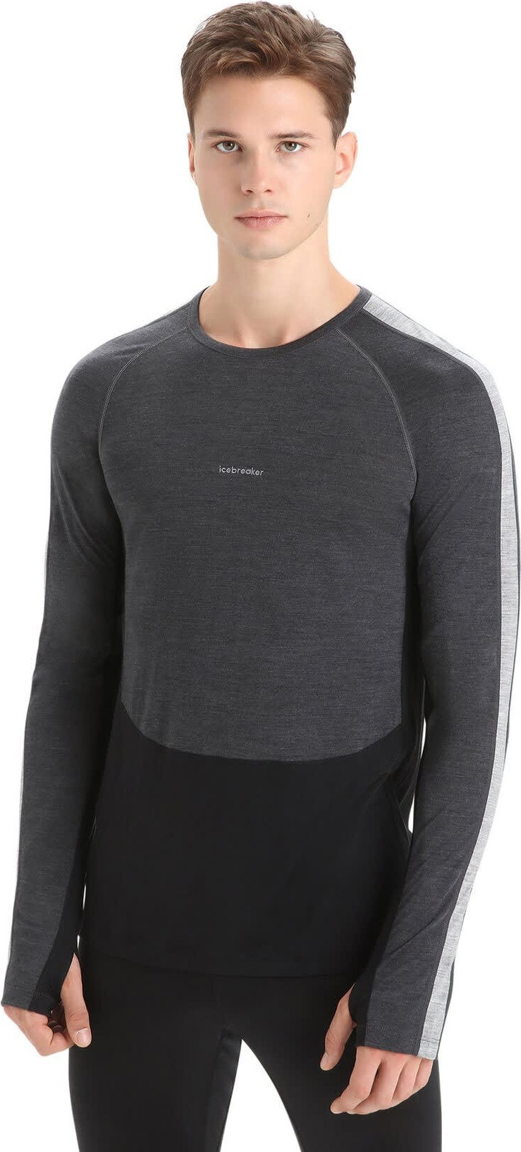 Merino 125 ZoneKnit LS Crewe Thermal Top Herre Jet Heather/Black