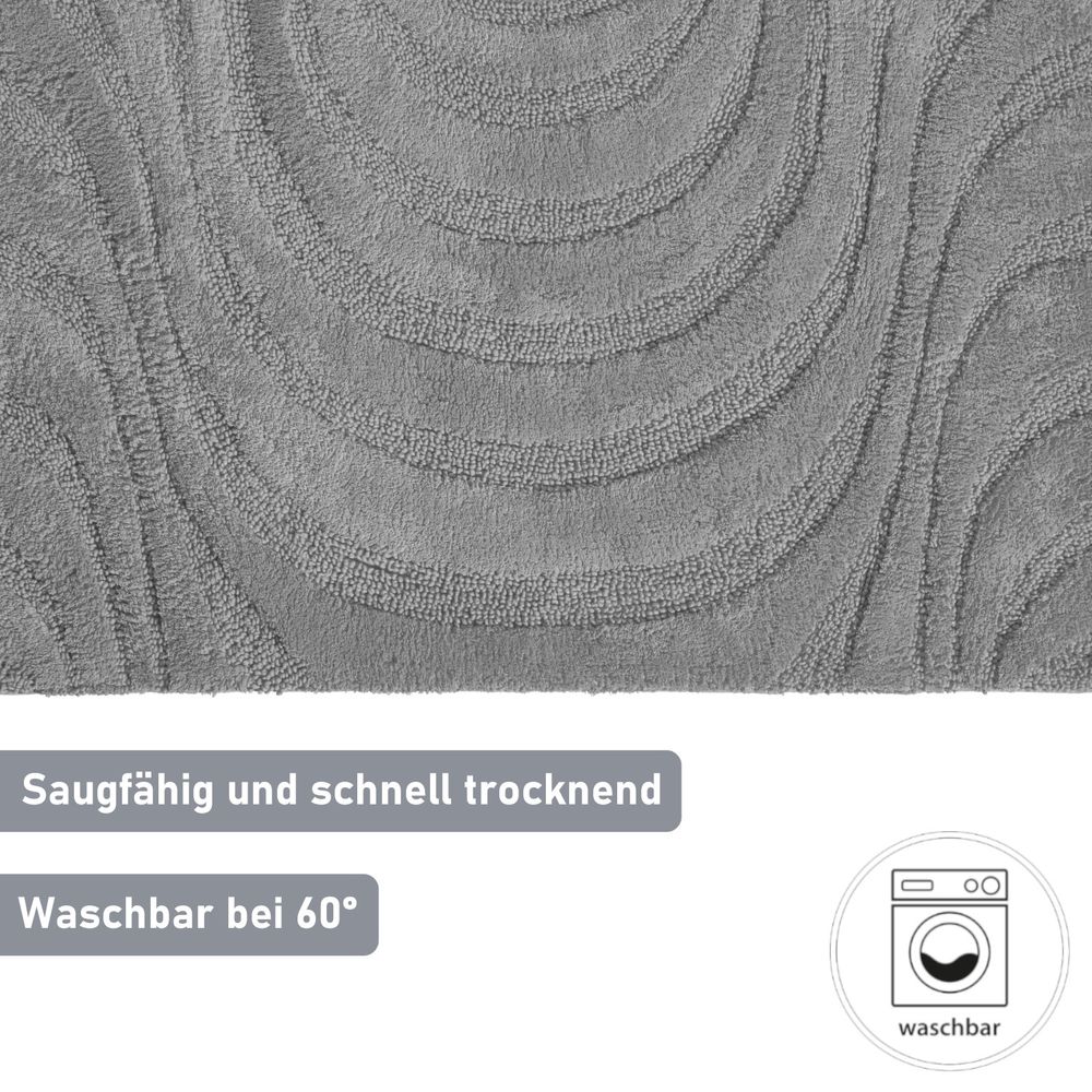 PANA® Badematte mit Wellenmuster • Duschvorleger • 100% Baumwolle Badteppich • Ökotex zertifiziert • waschbar • saugstark • Größe: 60x100cm • 6 verschiedene Farben