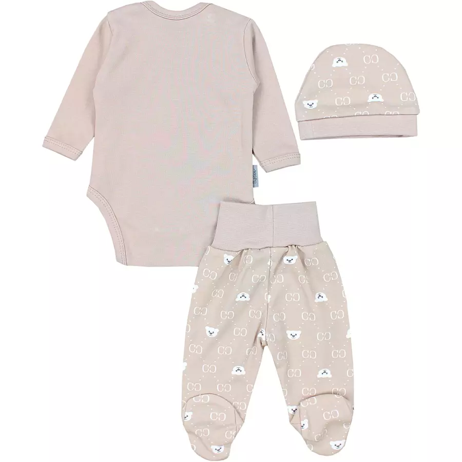 TupTam Baby Bekleidungsset Langarmbody Hose Mütze3 teilig beige Modell 1